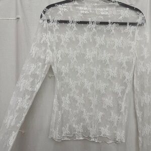 Sheer White Lace Long Sleeve Top
